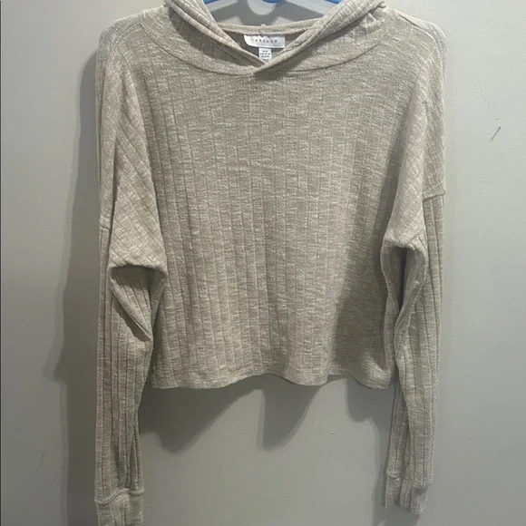 Topshop Beige Ribbed Hoodie - Picture 1 of 7